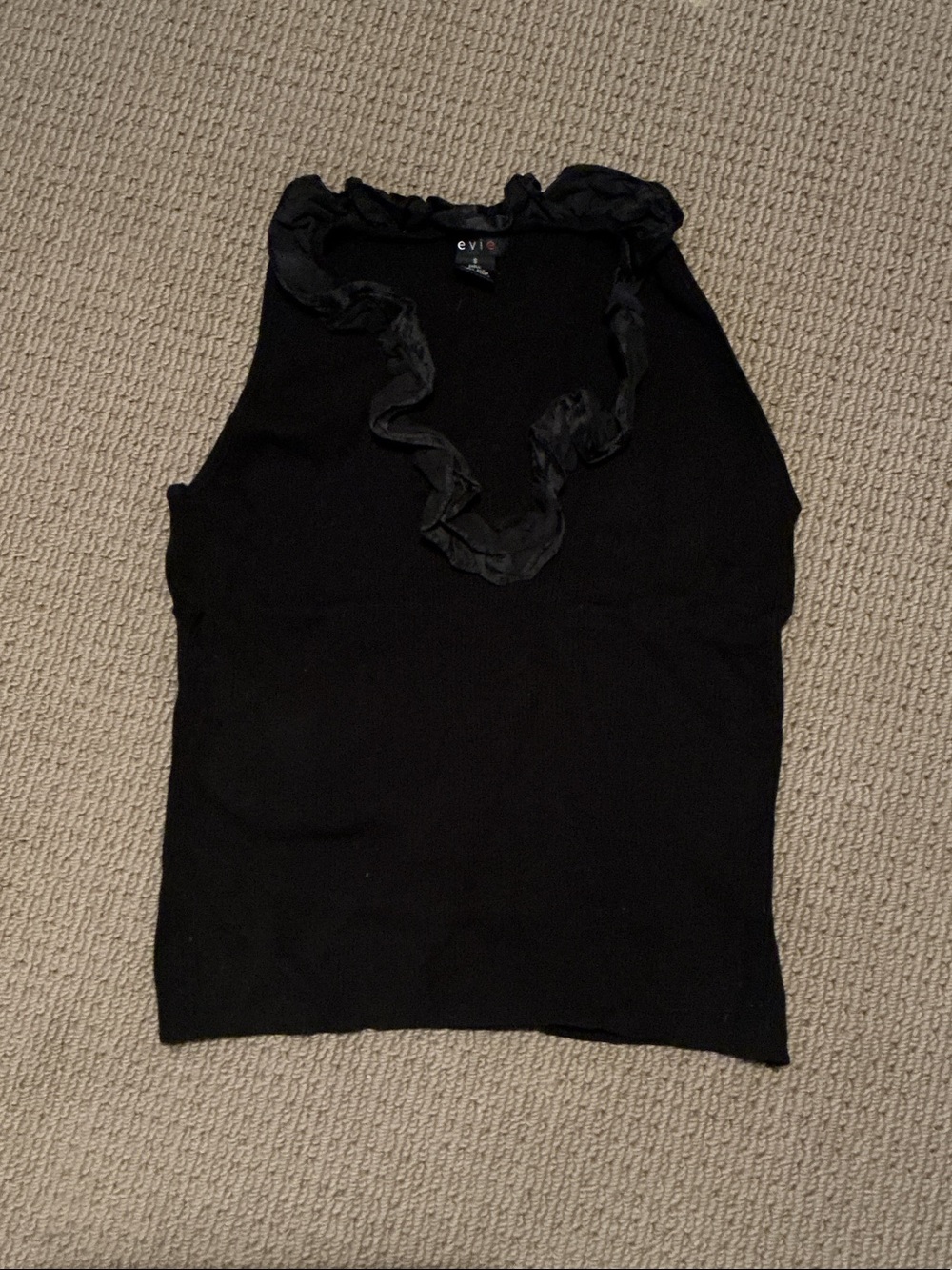 EVIE Black Ruffle-Trim Sleeveless Knit Tank
